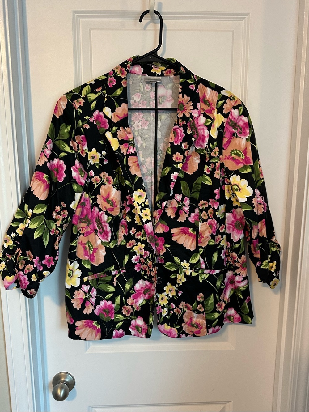 Avenue Black Blazer with Pink & Green Floral Print